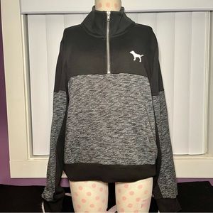 PINK Victoria's Secret 1/4 Zip Pullover Sweatshirt Black Gray Size Medium